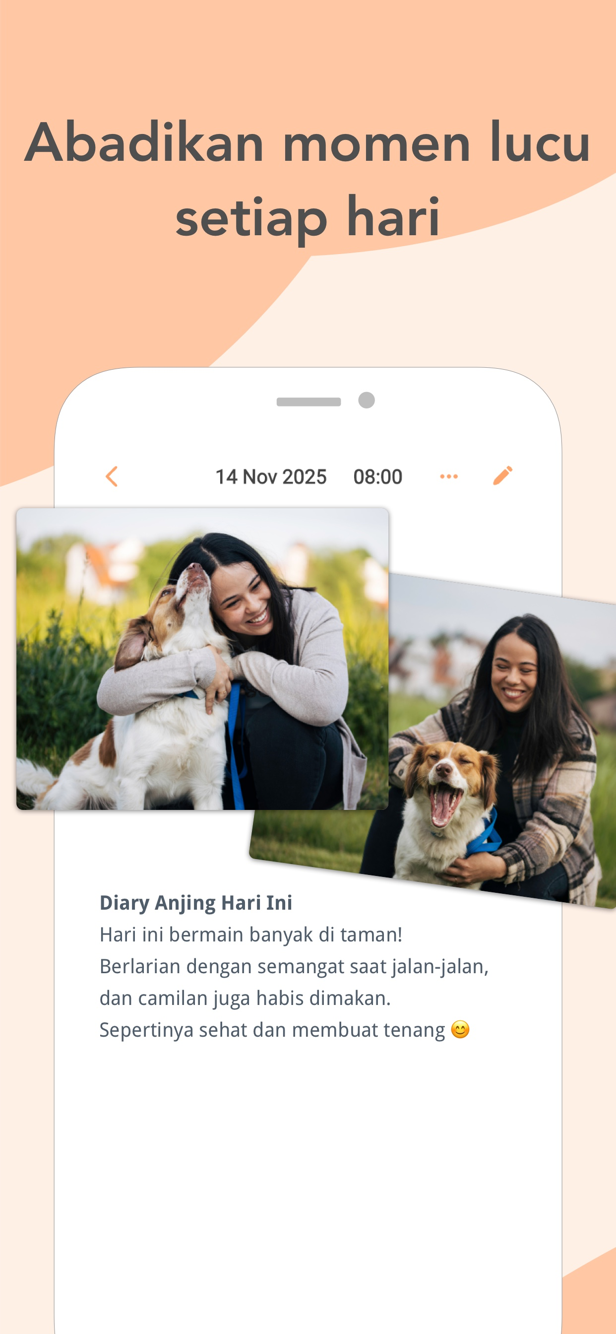 Entri diari hewan berfoto dengan catatan jurnal tentang hari itu
